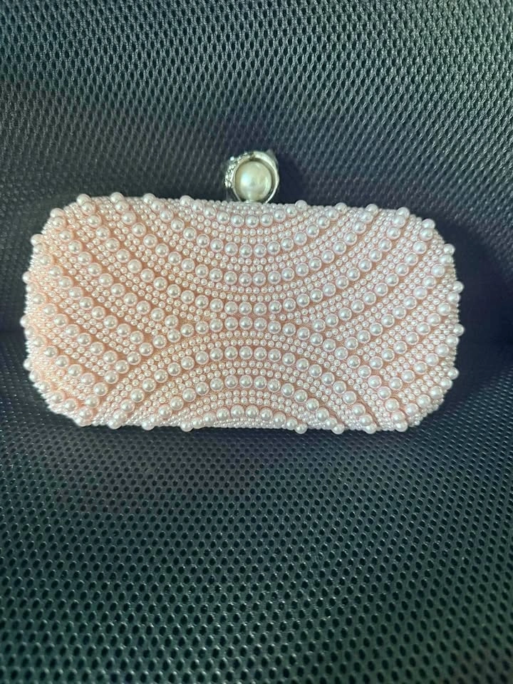 Pink Faux Pearl Evening Clutch Bag