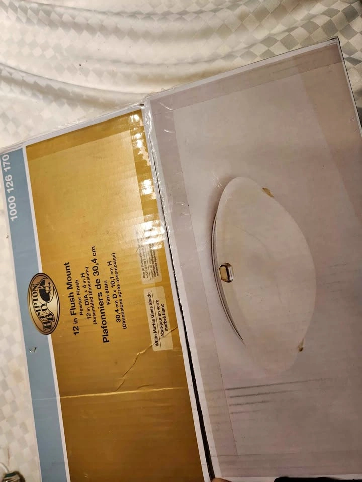 12 in. White Marble Ceiling Light