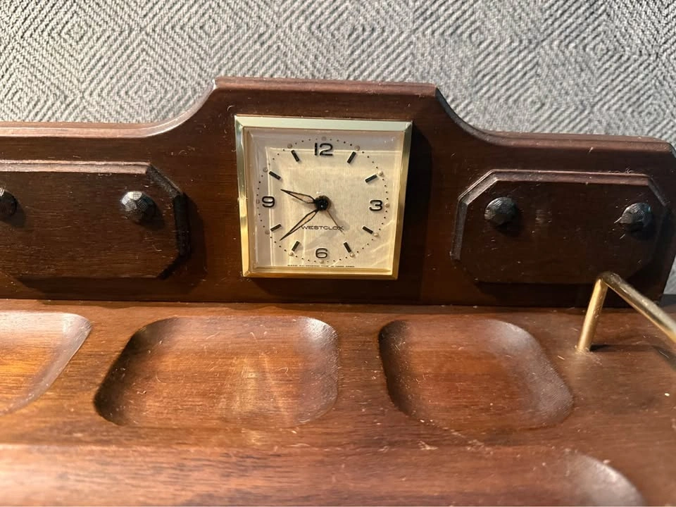 Vintage Wooden Men’s dresser valet organizer with clock - Rare - photo 5