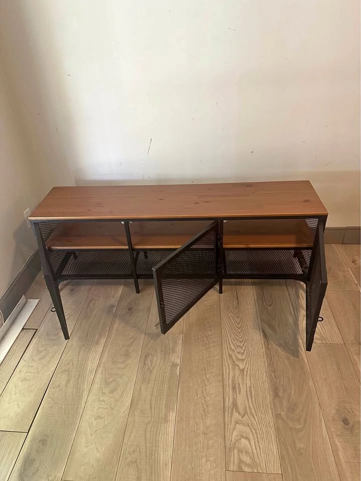 IKEA FJÄLLBO TV Unit / Bench - Black Metal & Solid Wood