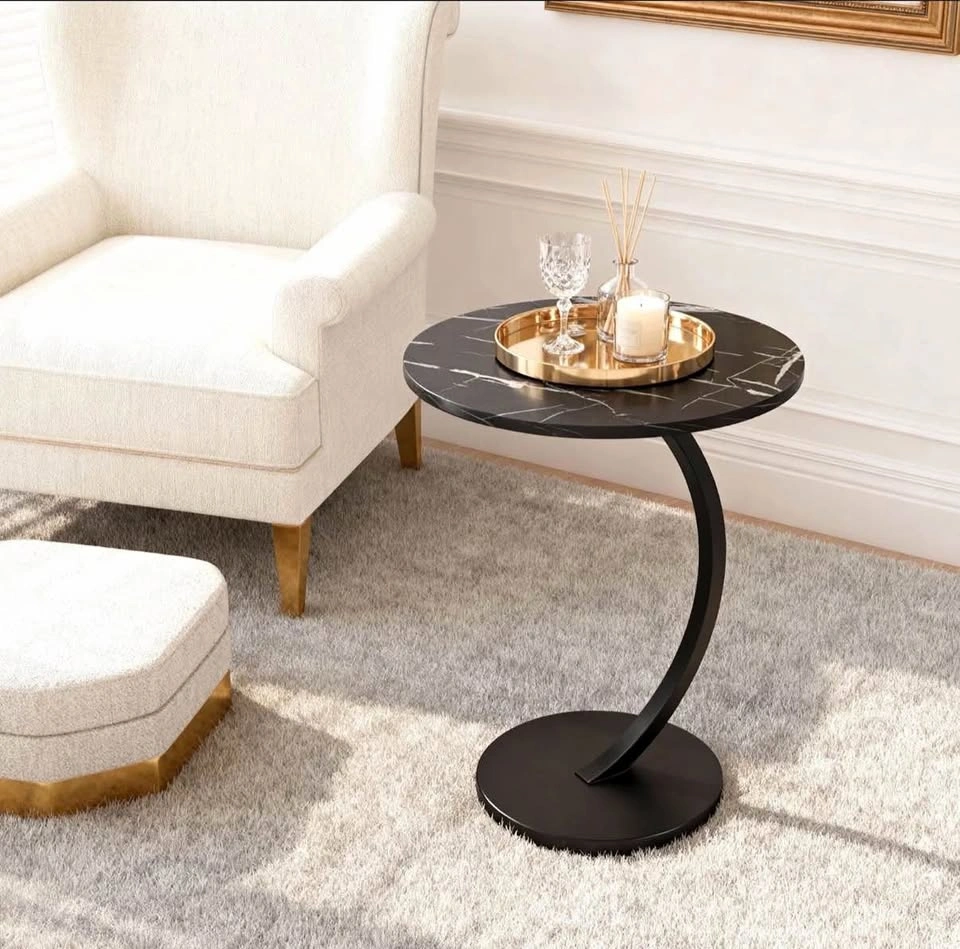 Faux Marble Black Small Side Table