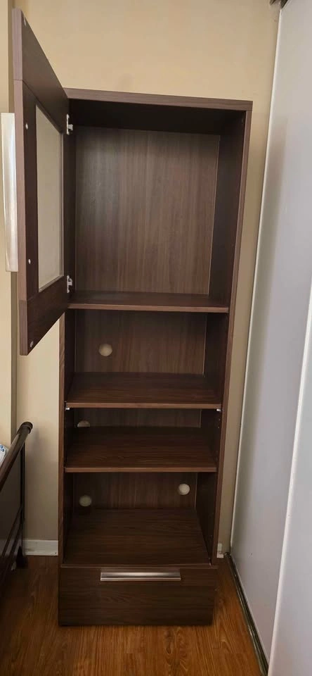 Tall Walnut Media / Storage Cabinet with Glass Door – 76" High - photo 3
