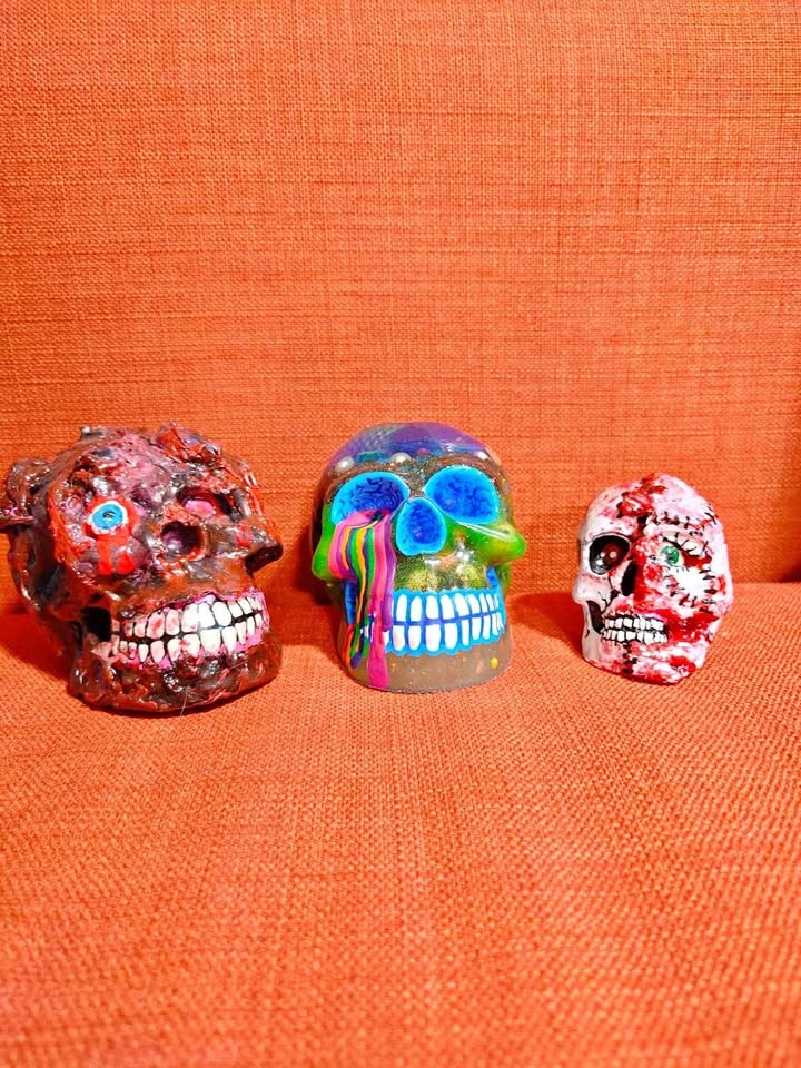 Handmade Hand Painted Acrylic/Epoxy Skulls Statue Heads
