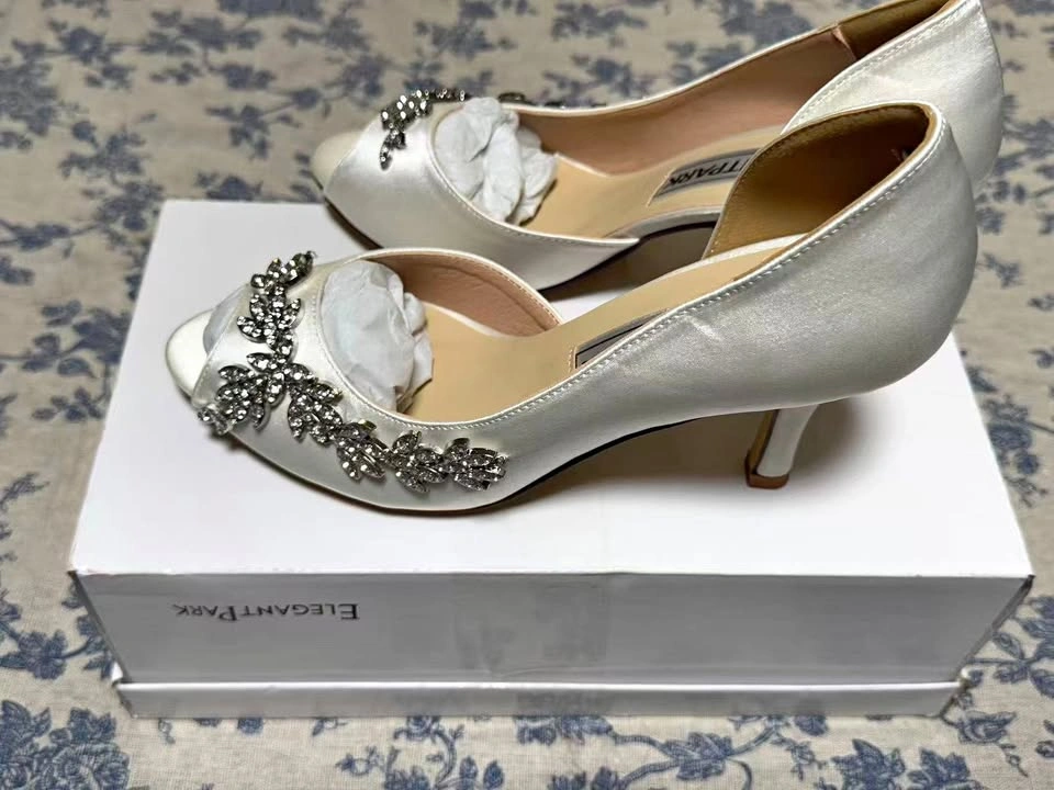 ElegantPark Rhinestone Peep Toe Wedding Pumps Size 6