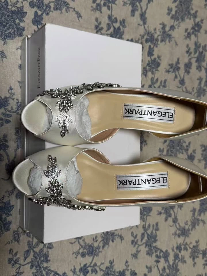 ElegantPark Rhinestone Peep Toe Wedding Pumps Size 6 - photo 2