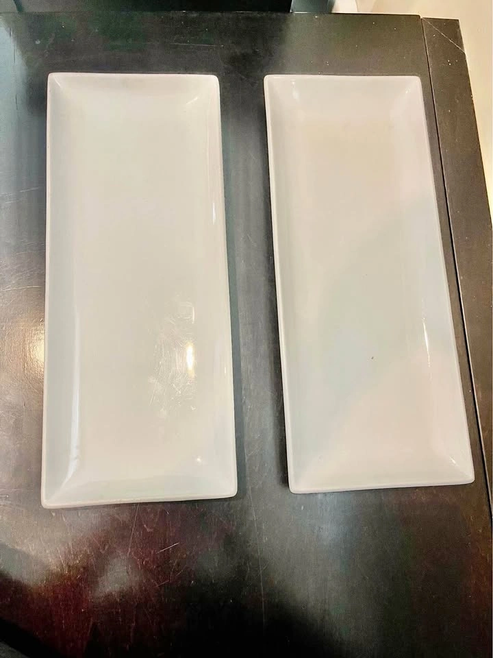 Set of 2 White Rectangular Ceramic Serving Platters 2 for $5
