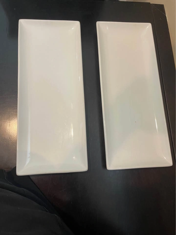 Set of 2 White Rectangular Ceramic Serving Platters 2 for $5 - photo 4