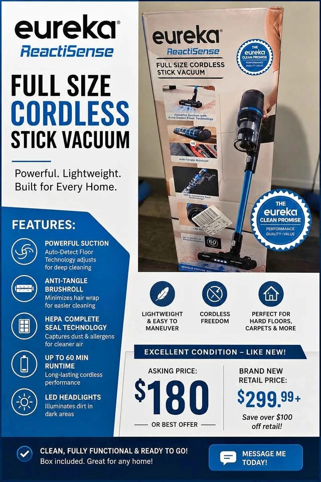 Eureka ReactiSense Cordless Stick Vacuum