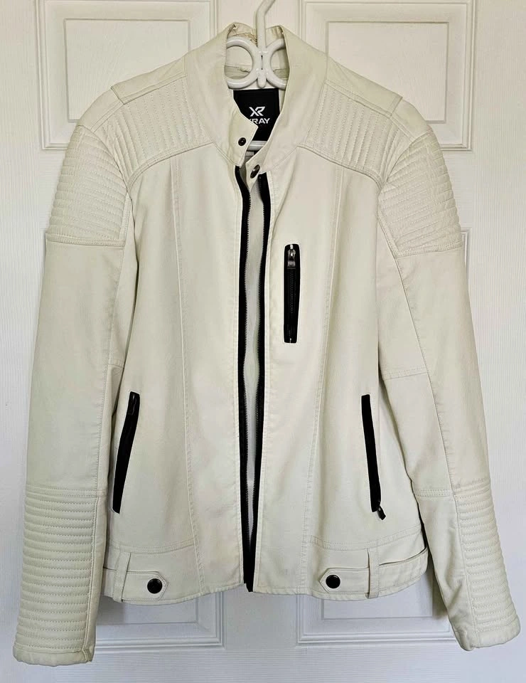 XRAY Jeans Men's Faux Leather Moto Jacket - Size M (Collar Flaw)