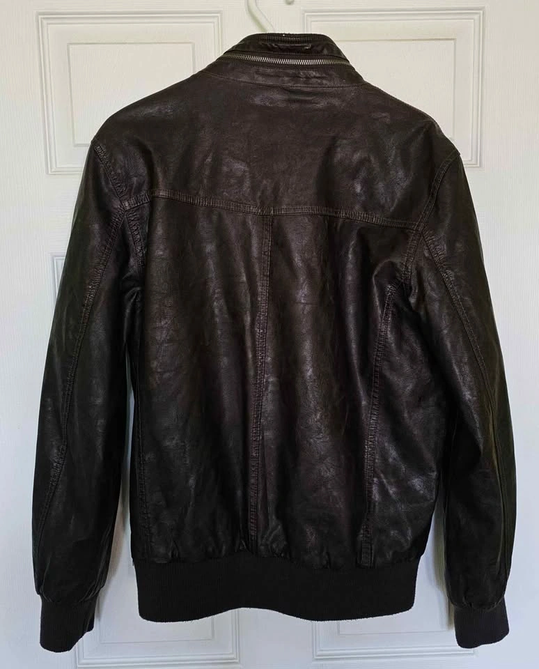 GUESS Men's Faux Leather Bomber Jacket - Size Medium - photo 2