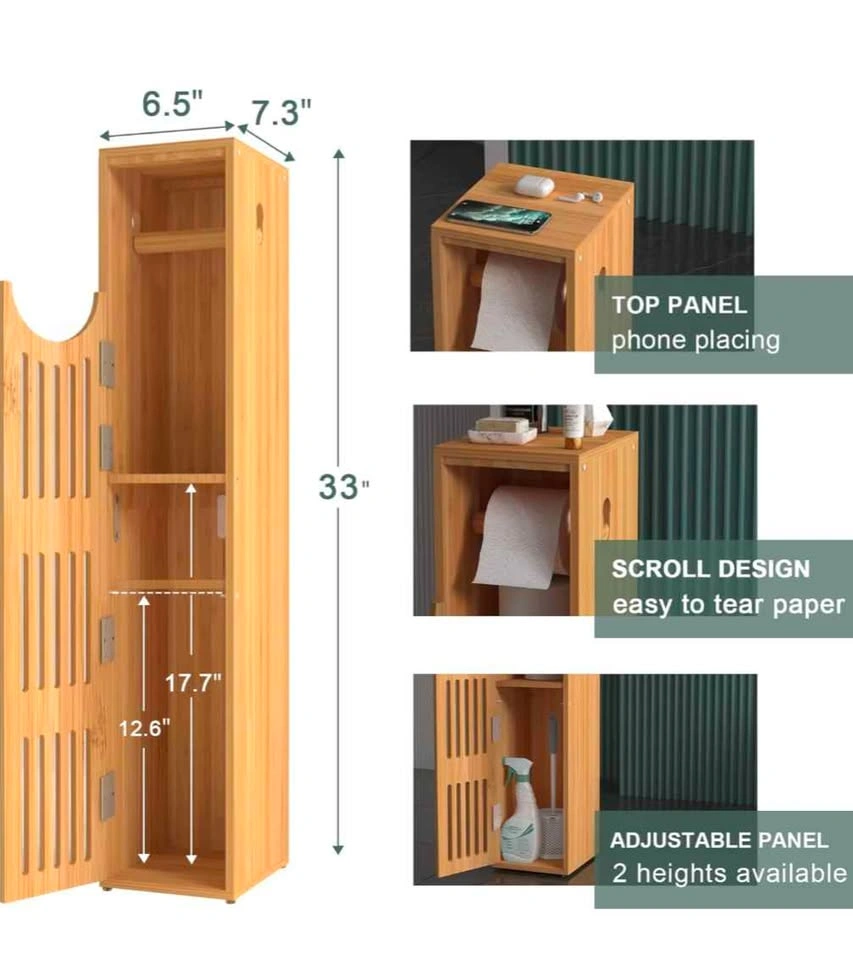 Like New - slim - Bamboo toilet paper holder cabinet - photo 2