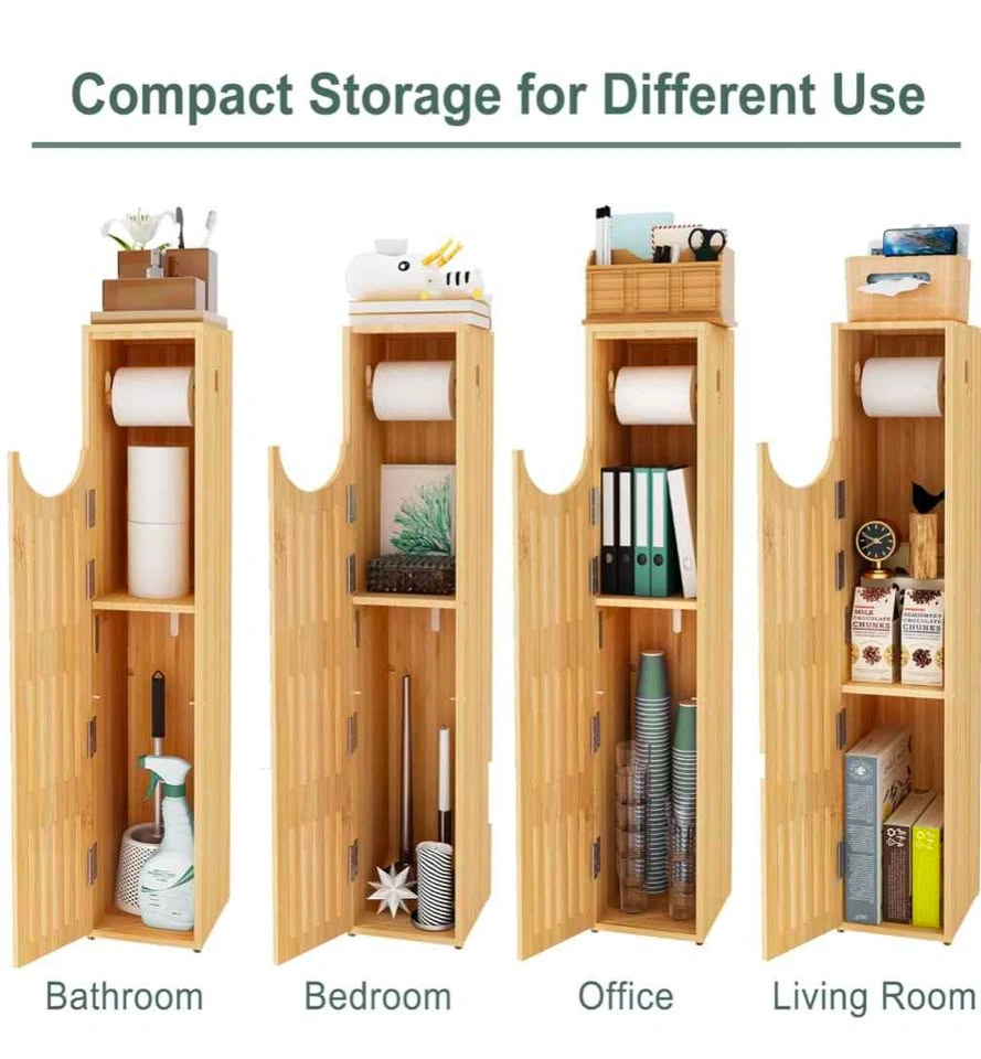 Like New - slim - Bamboo toilet paper holder cabinet - photo 3