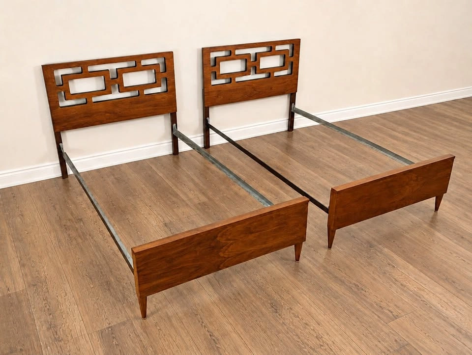 Pair of Vintage Teak Twin Bed Frames Mid Century Modern