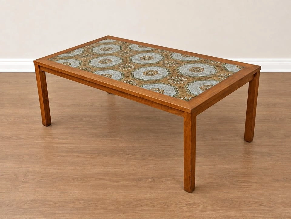 Vintage Teak & Tile Coffee Table – Danish MCM Style