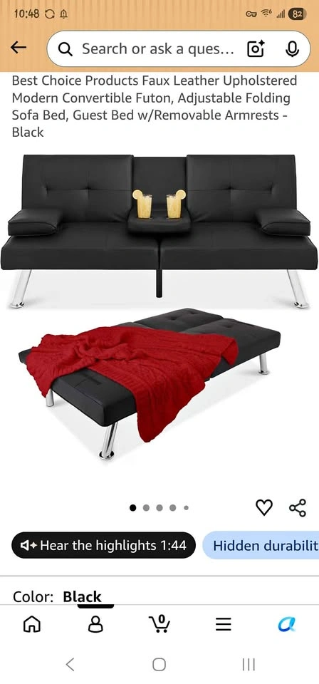 Black sofa bed- great condition