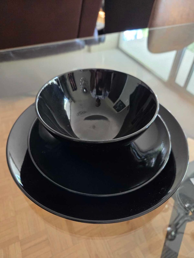 Black Dinnerware and Glassware Set