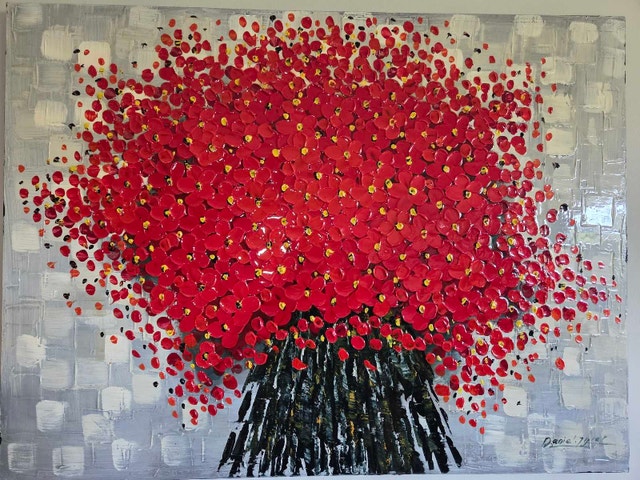 Large Original Textured Floral Painting – 36" x 48", Signed