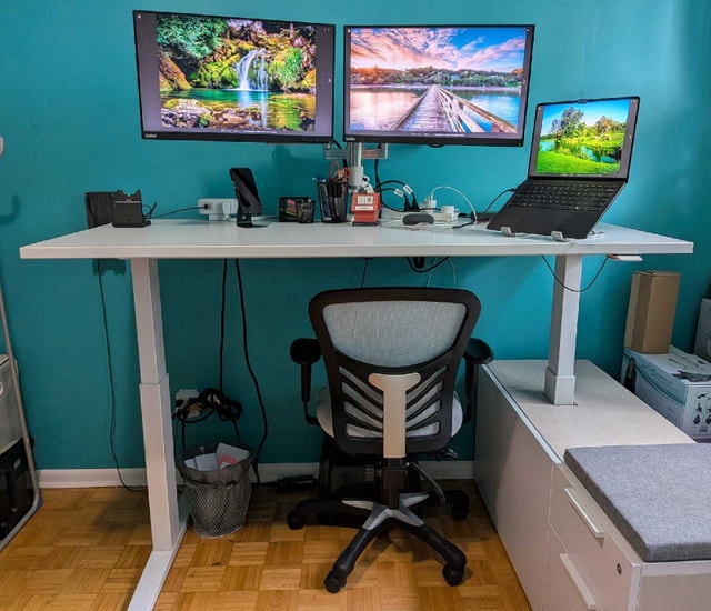 Heavy-duty Electric Standing Desk with Monitors and Chair