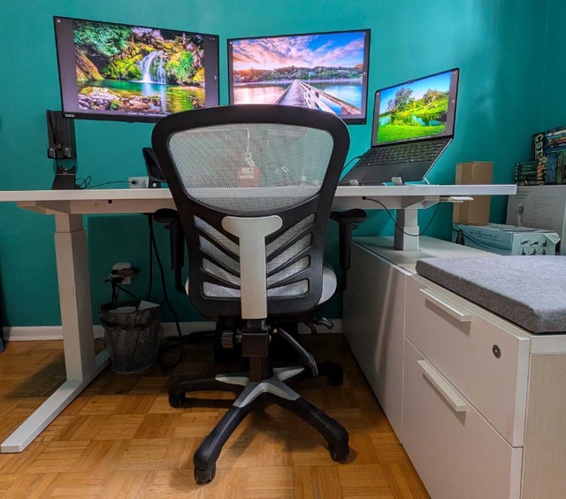 Heavy-duty Electric Standing Desk with Monitors and Chair - photo 2
