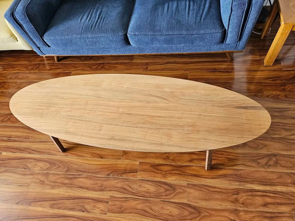 Mid-Century Modern Oval Wood Coffee Table with Woven Shelf - photo 2