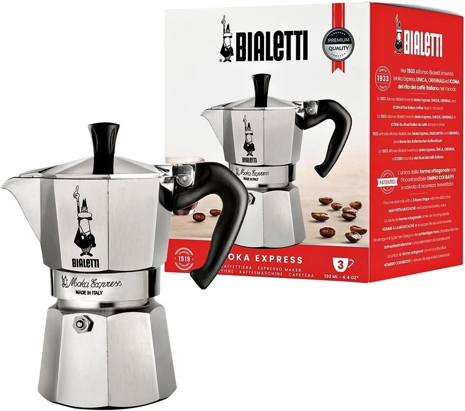 Bialetti 3-cup Moka Pot + Heating Induction Plate