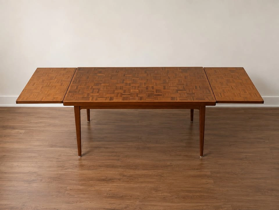 Vintage Teak Parquet Extension Dining Table – MCM 102″ - photo 2