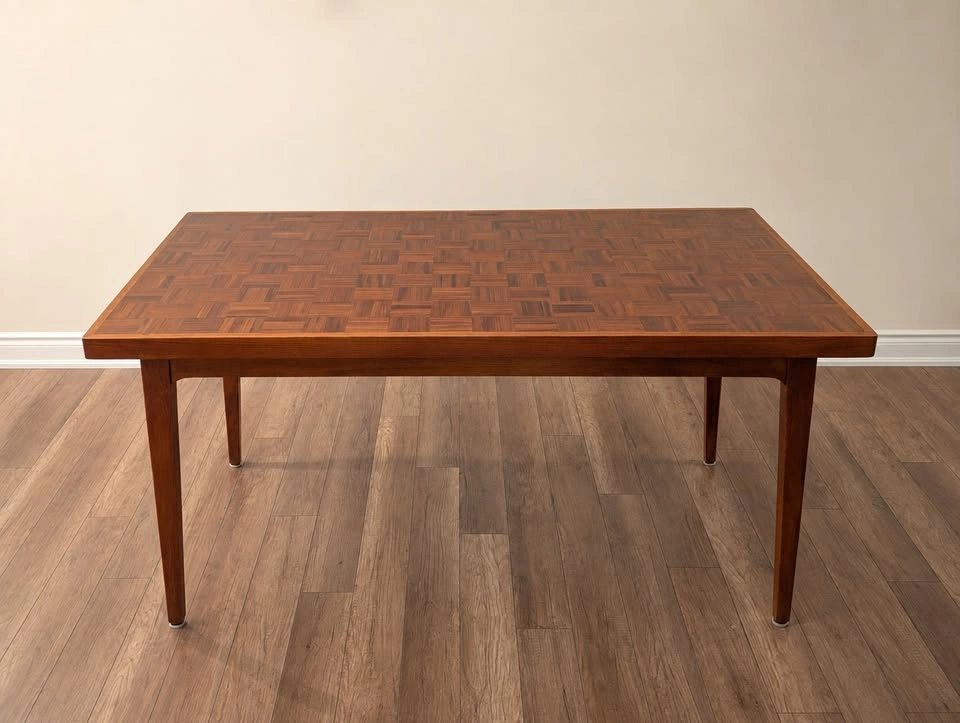 Vintage Teak Parquet Extension Dining Table – MCM 102″ - photo 3