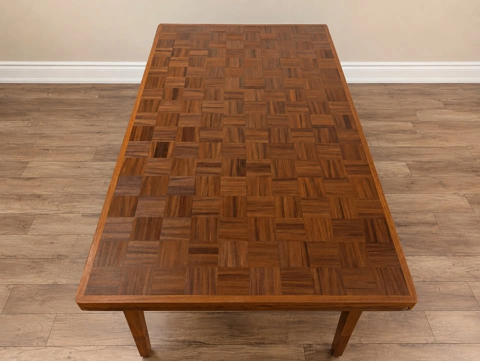 Vintage Teak Parquet Extension Dining Table – MCM 102″ - photo 4
