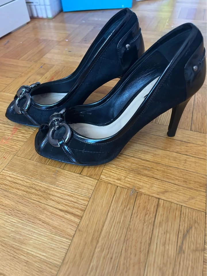 Vintage Zara Black Suede Red Heeled Peep Toe Shoes - photo 3