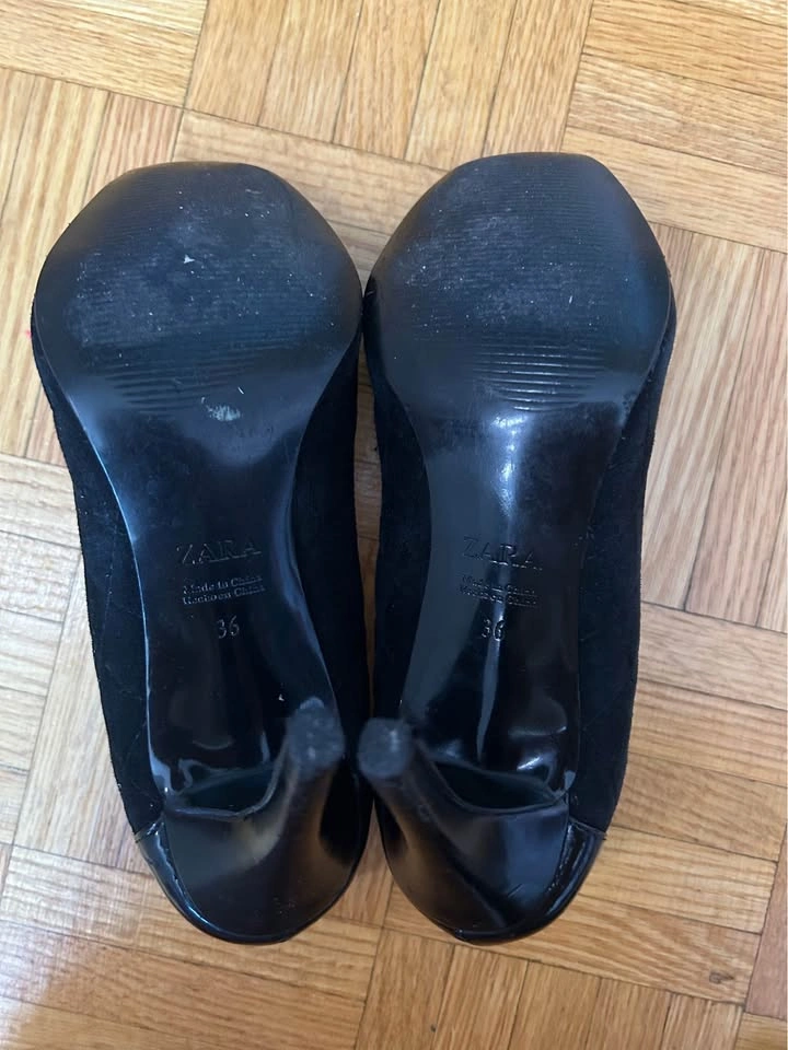 Vintage Zara Black Suede Red Heeled Peep Toe Shoes - photo 4