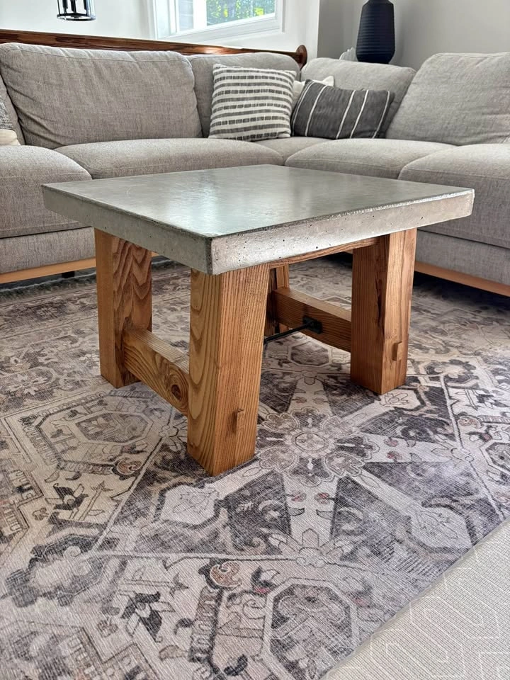Square Concrete and Wood Coffee Table