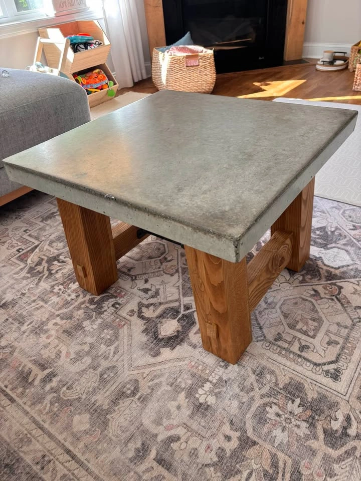 Square Concrete and Wood Coffee Table - photo 2
