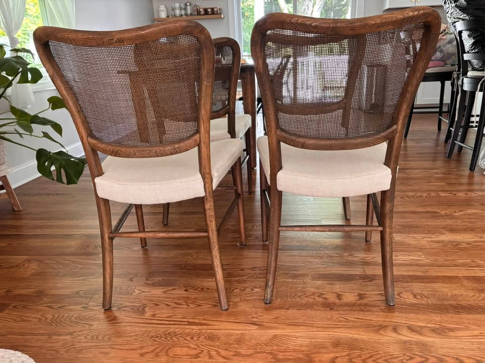 Set of 4 Noa dining chairs from Arhaus, solid oak frame, rattan - photo 2