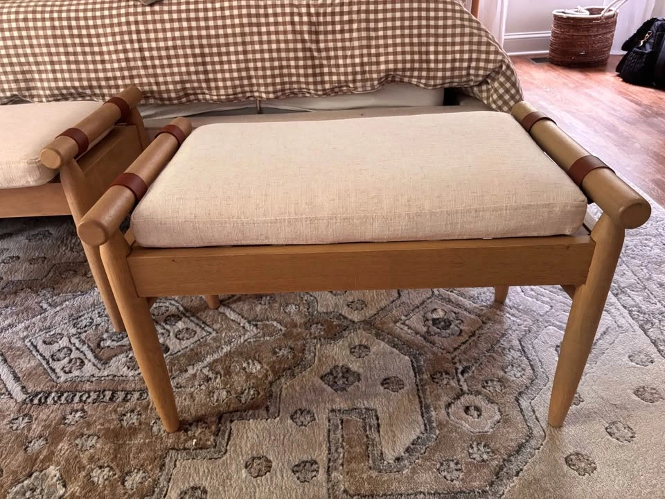 Two Light Wood and Linen Benches - Magnolia Heart and Hand - photo 2