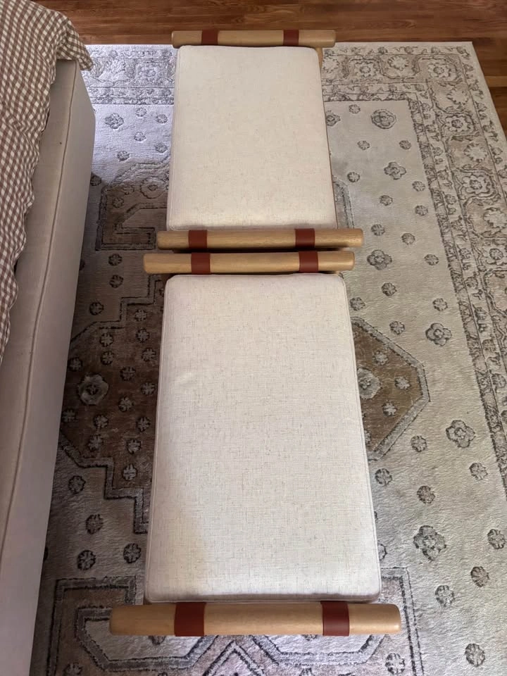 Two Light Wood and Linen Benches - Magnolia Heart and Hand - photo 4