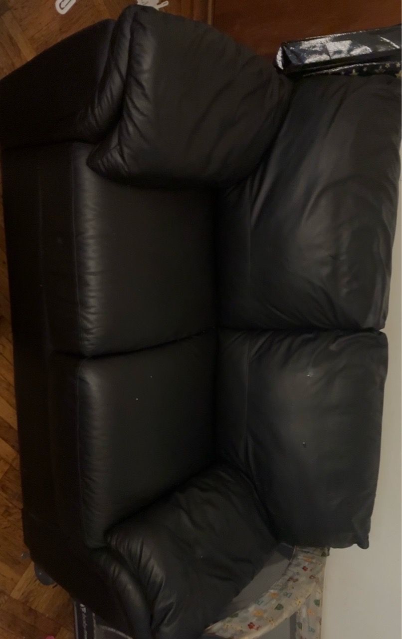 Black Leather Two-Seater Sofa