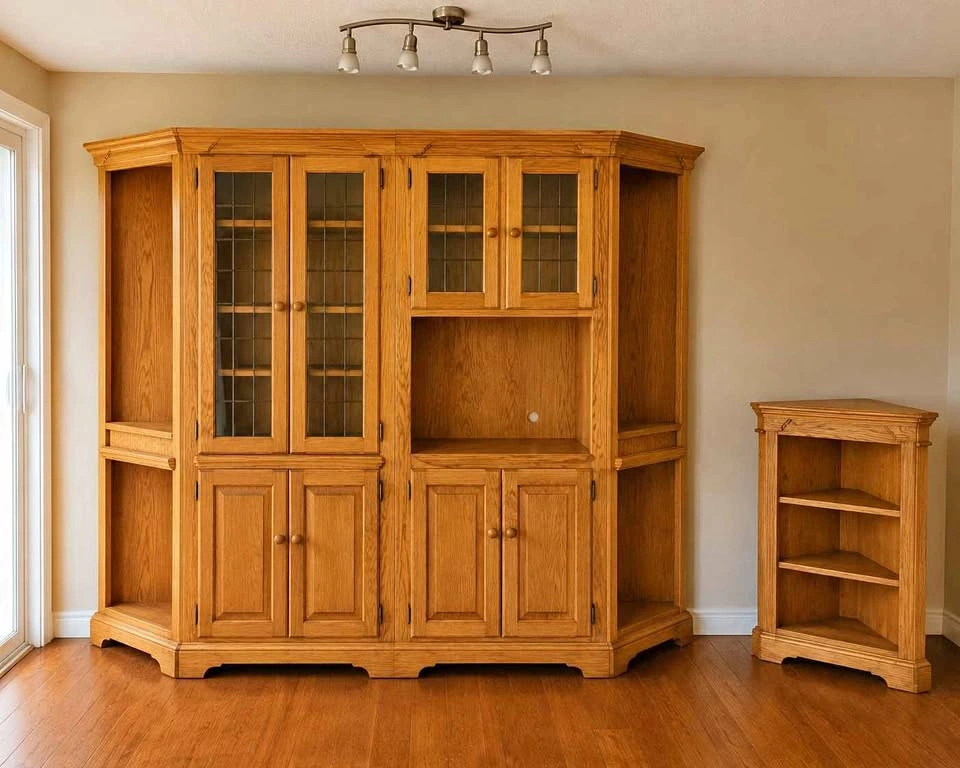 Solid Oak Woodcraft Modular Wall Unit – Leaded Glass