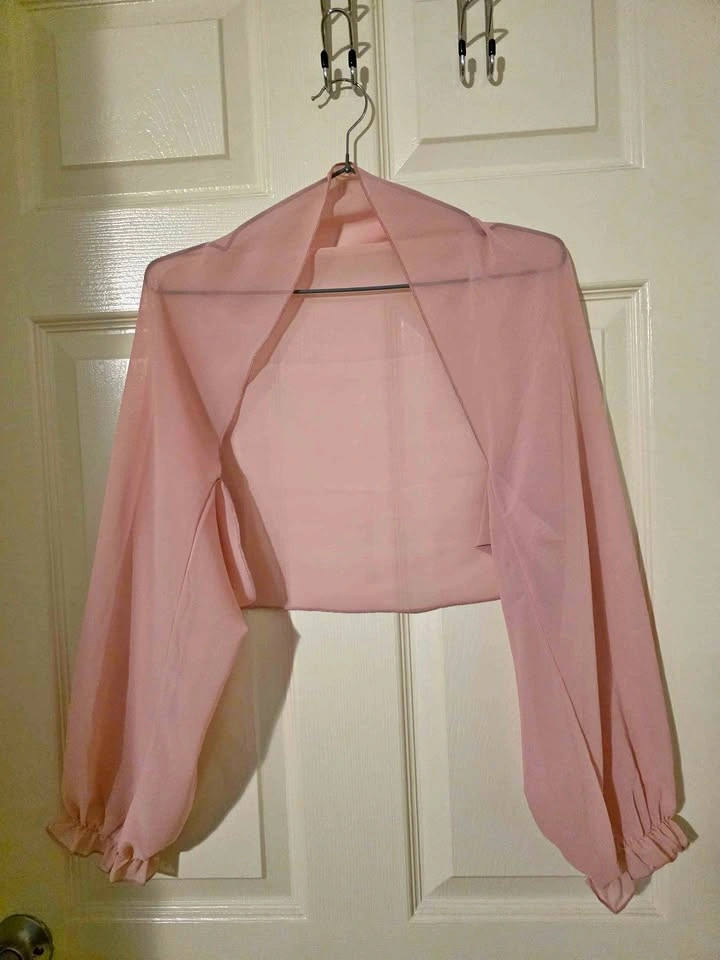 Pink Sheer Long Sleeve Cropped Shrug