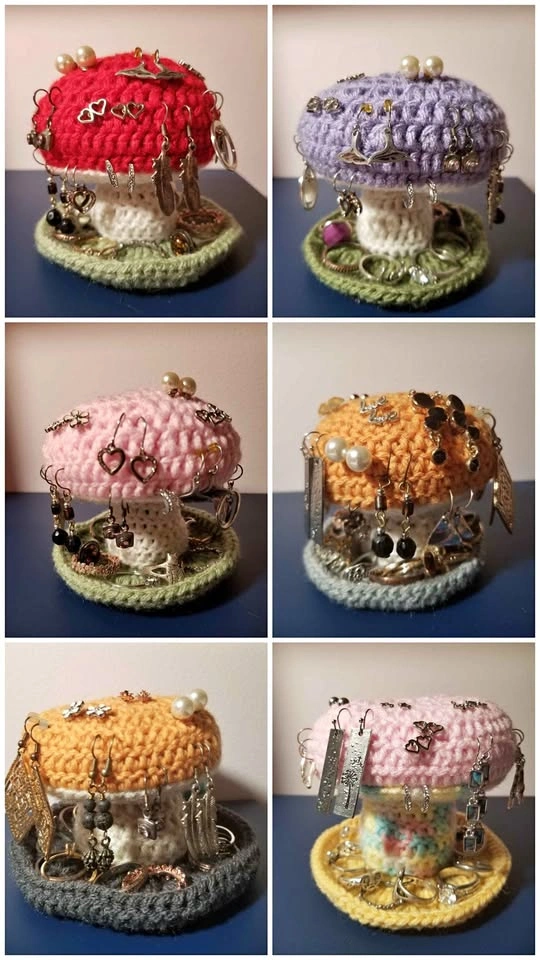 Crochet Mushroom Jewelry Holders