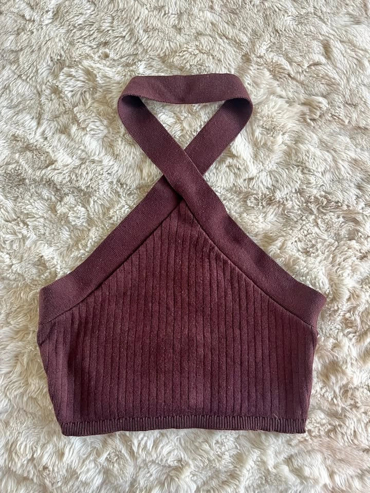 BDG Burgundy Knit Halter Crop Top Size S