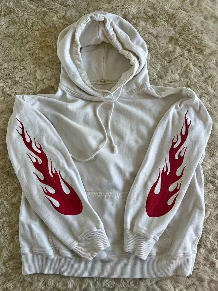 Brandy Melville Christy Flame Hoodie White Red