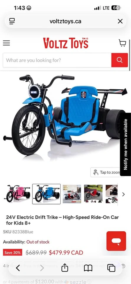 24V Electric Drift Trike – High-Speed Ride-On Car for Kids 8+