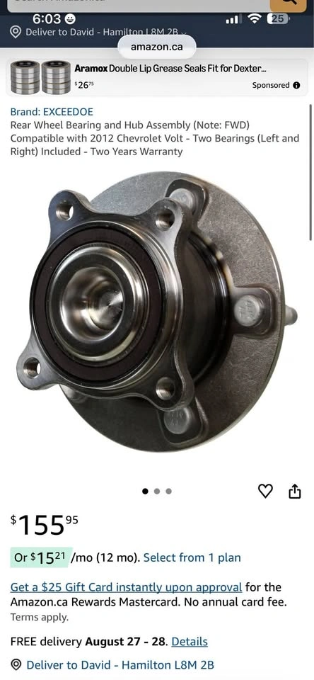 2011-12 Chevrolet Volt Rear Wheel Bearing