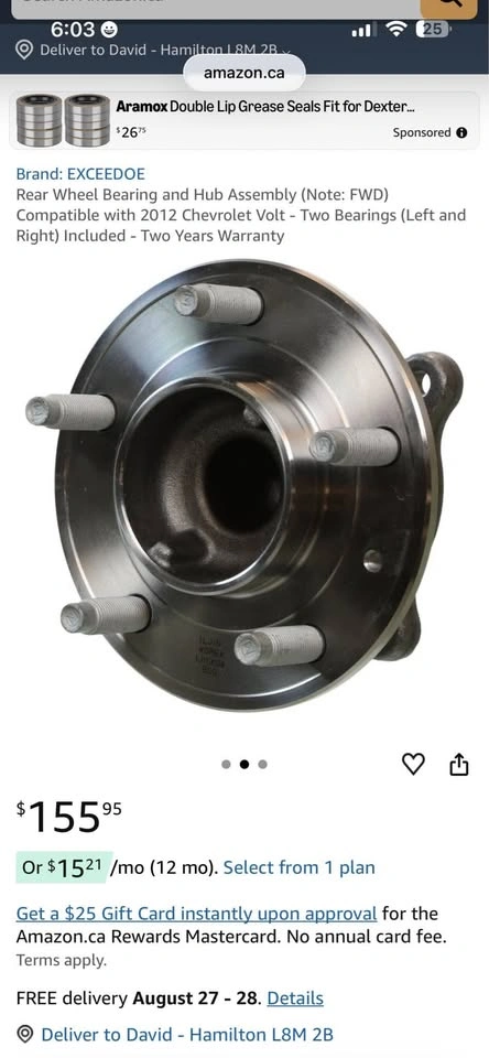 2011-12 Chevrolet Volt Rear Wheel Bearing - photo 2
