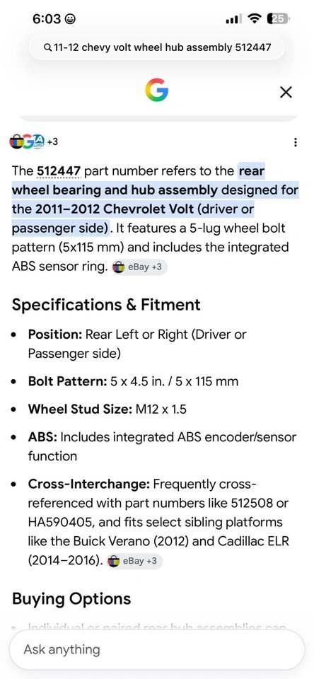 2011-12 Chevrolet Volt Rear Wheel Bearing - photo 5