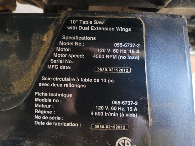 Mastercraft 10-inch Table Saw with Dual Extension Wings - photo 4