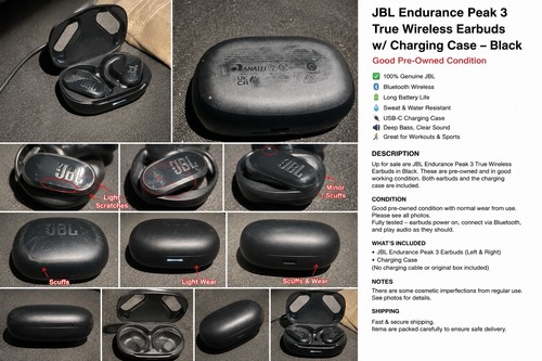 JBL Endurance Peak 3 Bluetooth In-Ear Earbuds w/ Case Black