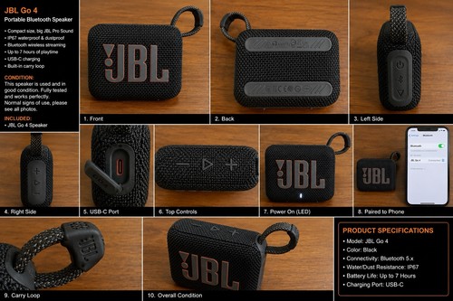JBL Go 4 Portable Bluetooth Speaker Black IP67 Waterproof
