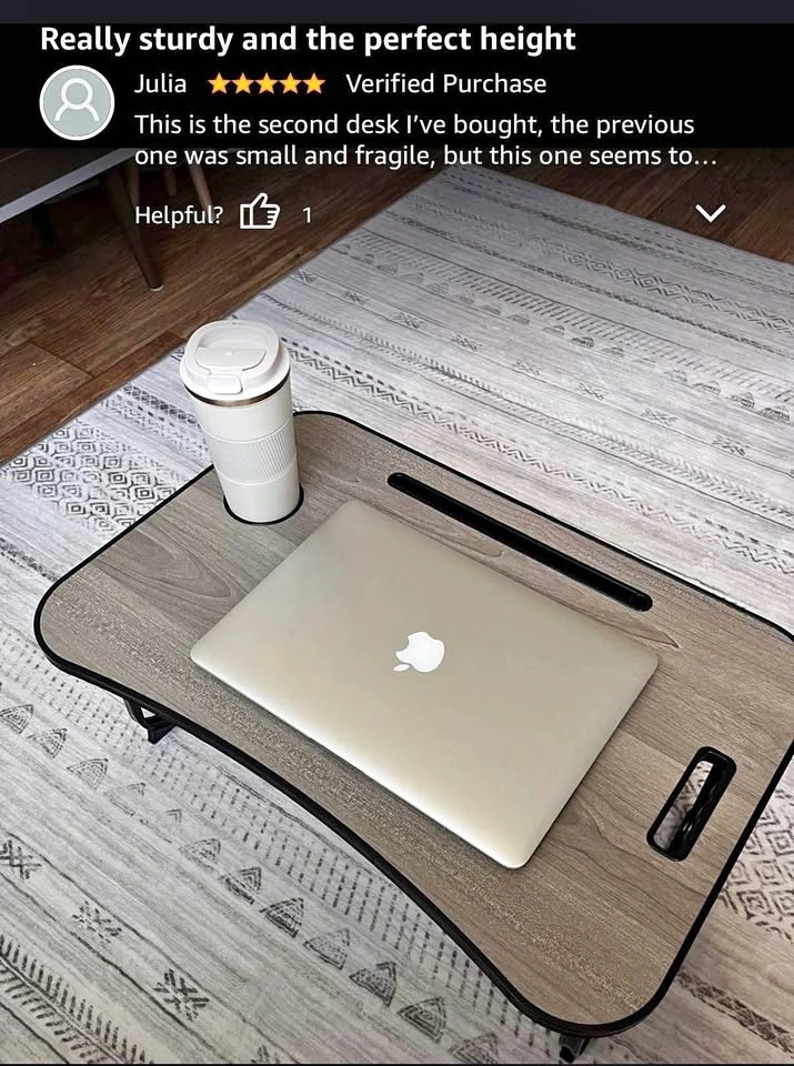 Foldable Lap Desk with Cup Holder and Tablet Slot - Gray Wood