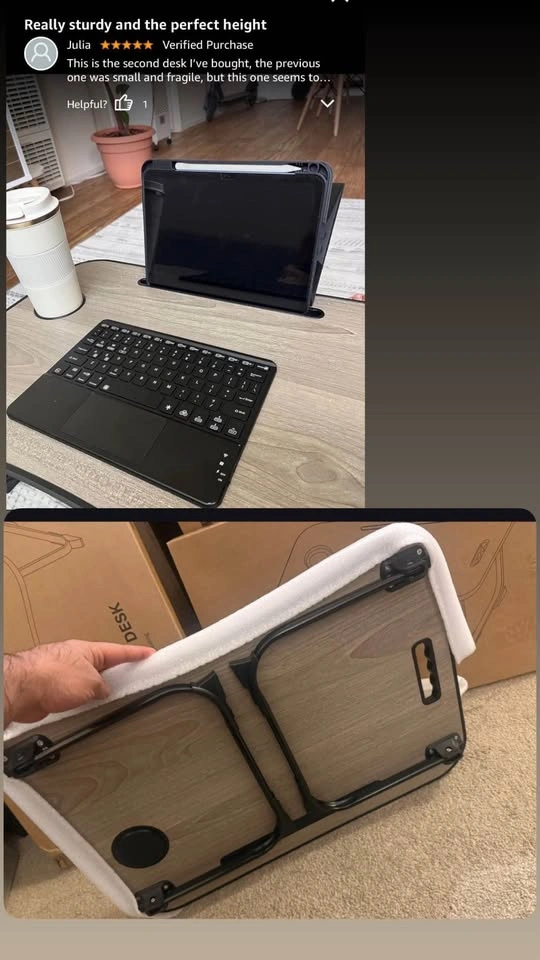 Foldable Lap Desk with Cup Holder and Tablet Slot - Gray Wood - photo 3